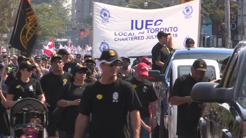 Toronto, On Sept 4 2025 Labor day parade protest for unions and skilled trades Video stock 341346729