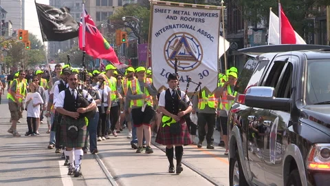 Toronto, On Sept 4 2025 Labor day parade protest for unions and skilled trades Video stock 341346730