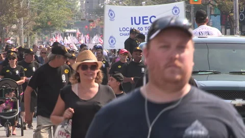 Toronto, On Sept 4 2025 Labor day parade protest for unions and skilled trades Video stock 341346735