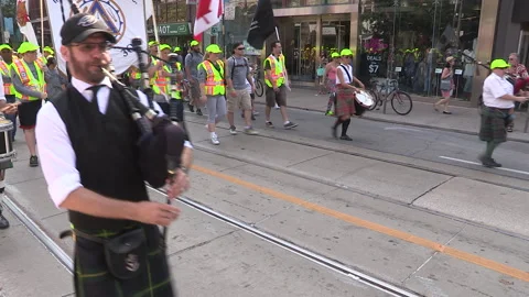 Toronto, On Sept 4 2025 Labor day parade protest for unions and skilled trades Video stock 341346737