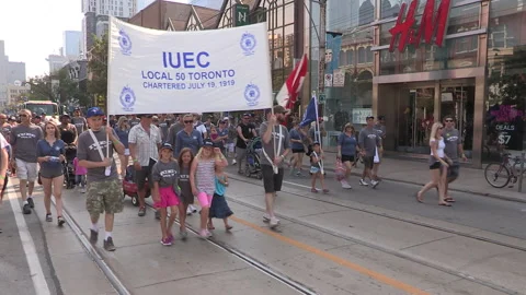 Toronto, On Sept 4 2025 Labor day parade protest for unions and skilled trades Video stock 341346741