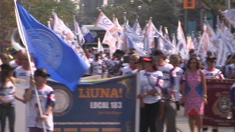 Toronto, On Sept 4 2025 Labor day parade protest for unions and skilled trades Stock-Footage 341346804