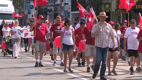 Toronto, On Sept 4 2025 Labor day parade protest for unions and skilled trades Video stock 341346842