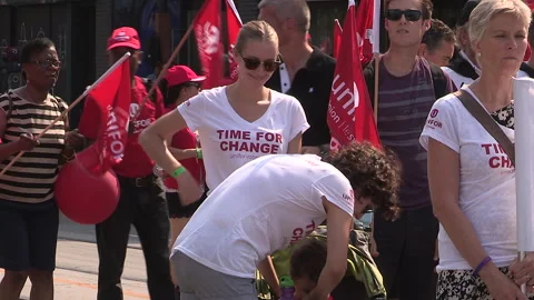 Toronto, On Sept 4 2025 Labor day parade protest for unions and skilled trades Stock Footage 341346846