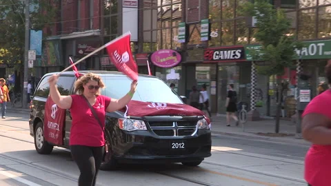 Toronto, On Sept 4 2025 Labor day parade protest for unions and skilled trades 스톡 동영상 341346853