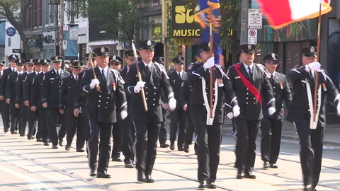 Toronto, On Sept 4 2025 Labor day parade protest for unions and skilled trades Video stock 341346876