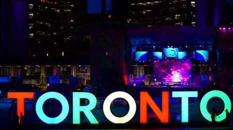 Toronto sign in Nathan Phillips Square celebrating the PanAm games Stock Footage 52178541