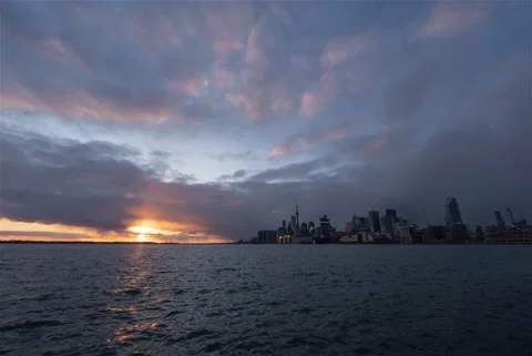 Toronto Skyline and dramatic sunset 4k timelapse Stock Footage 155715016