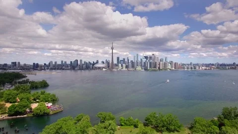 Toronto Skyline and Lake Ontario Aerial View, Toronto, Ontario, Canada Stock Footage