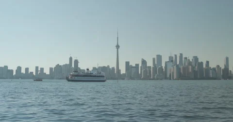 Toronto Skyline with boat, in C-LOG. Stock Footage 288427853