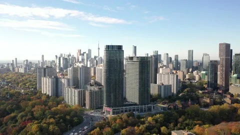 Toronto skyline  with drone panning to the left Stock Footage 165163582