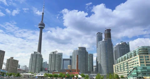 Toronto Skyline from Lake Ontario with CN Tower Stock Footage