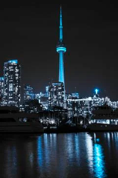 Toronto skyline at night with CN TOWER Stock Photos