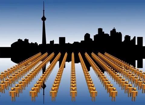 Toronto skyline reflected with lines of workers illustration Stock Illustration
