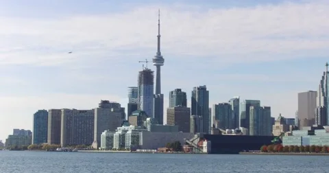 Toronto skyline in stunning 4k on a clear day with blue sky Stock Footage 68611799