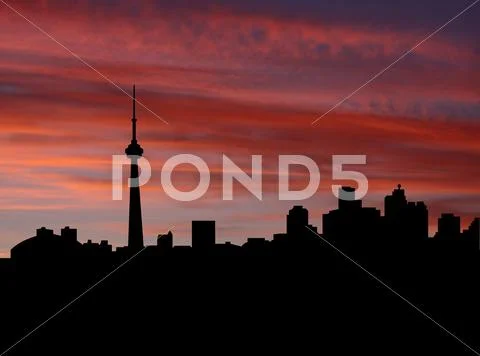 Toronto skyline at sunset with beautiful sky illustration Stock Illustration