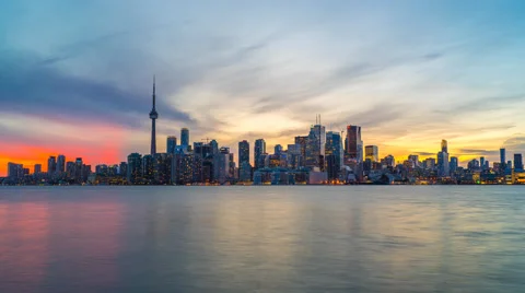 Toronto Skyline Sunset Time Lapse Day to Night 4K 1080P Logos Removed Stock Footage
