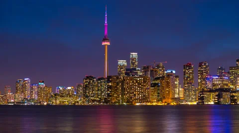 Toronto Skyline Time Lapse At Night 4L 1080P Logos Removed Stock Footage 62531930