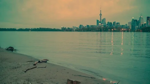 Toronto sun down skyline cityscape timelapse 1 Stock Footage 90318485