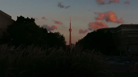 Toronto sunset with CN tower in the background Stock Footage 66035242