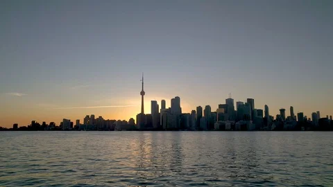 Toronto Sunset with Plane Flying Stock Footage 91517667