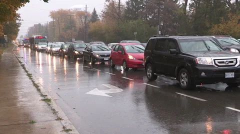 Toronto traffic jam and gridlock in heavy rain storm Stock Footage 56426818