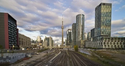 Toronto train tracks dynamic zoom  Stock Footage 115090689