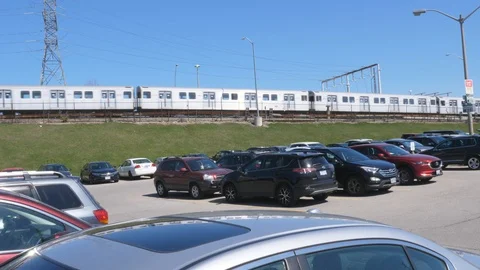 Toronto TTC subway train and parking lot. Warden Station, Toronto, Canada. Stock-Footage 90359590