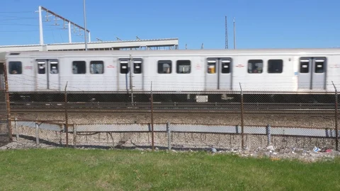 Toronto TTC subway train passes at Warden Station, Toronto, Canada. Stock-Footage 90360923