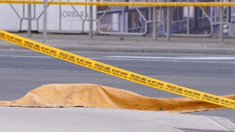 Toronto van terrorist attack scene with 10 people killed at Yonge and Finch Stock Footage 88862880