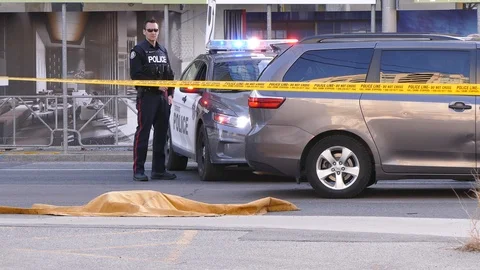 Toronto van terrorist attack scene with 10 people killed at Yonge and Finch Stock Footage 88867508