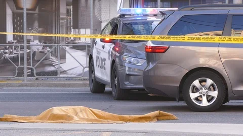 Toronto van terrorist attack scene with 10 people killed at Yonge and Finch Stock Footage 88867830