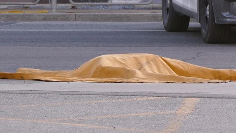 Toronto van terrorist attack scene with 10 people killed at Yonge and Finch Stock Footage 88868186