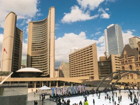Toronto winter Ice skating Timelapse Nathan Phillips Square Stock Footage 78154590