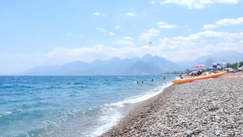 Toros Mountains View of The Konyaalti Beach at Antalya Turkey Wide Angle Stock Footage