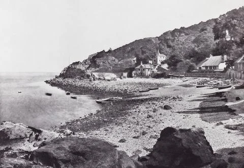 Torquay, Devon, England.  The beach at Babbicombe, seen here in the 19th century Stock Illustration