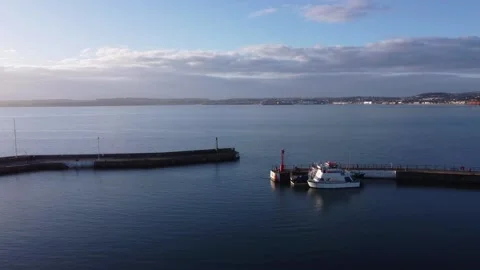 Torquay, Devon, England: Drone View, Zoom Out: Harbour entrance &amp; Yachts Stock Footage 168109565