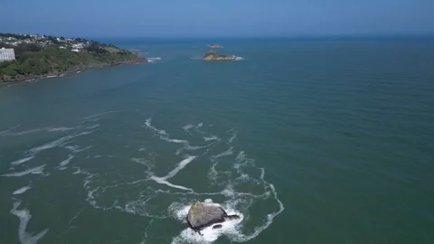 Torquay, Devon, England: DRONE VIEWS: Shag Rock, Thatcher Rock &amp; Orestone Rock Stock Footage 242798520