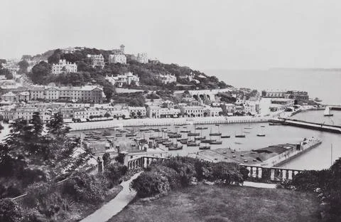 Torquay, Devon, England.  A general view from Waldron Hill in the 19th century. Stock Illustration
