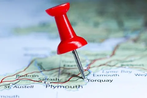 Torquay, Devon, England pin on map Stock Photos