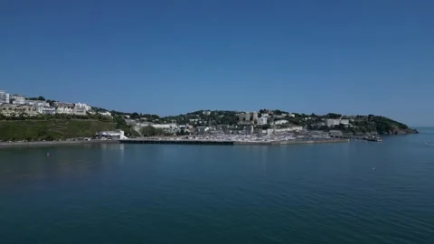 Torquay, South Devon, England: DRONE VIEWS: The Marina &amp; Town seen from the West Stock Footage 243685133