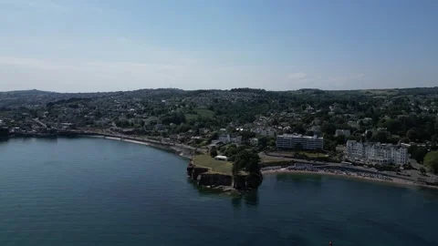 Torquay, South Devon, England: DRONE VIEWS: Corbyn Head, Beach &amp; Livermead Sands Stock Footage 243727158