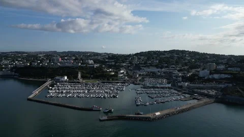 Torquay, South Devon, England: DRONE VIEWS: Torquay Marina, boats and trawlers Stock Footage 246535129