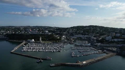 Torquay, South Devon, England: DRONE VIEWS: Torquay Marina, boats and trawlers Stock Footage 246535745