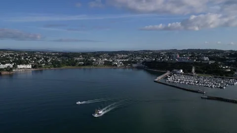 Torquay, South Devon, England: DRONE VIEWS: Torquay Marina, boats and trawlers Stock Footage 246535803