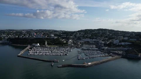 Torquay, South Devon, England: DRONE VIEWS: Torquay Marina, boats and trawlers Stock Footage 246535804
