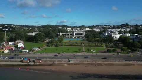 Torquay, South Devon, England: DRONE VIEWS: Seafront, Conference Centre, Funfair Stock Footage 247490988