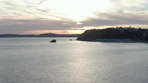 Torquay Sunset Forward motion ariel shot of beautiful seascape and coastline Stock Footage 288095874