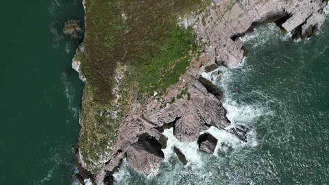 Torquay, Torbay, S. Devon, England: DRONE VIEWS: Overhead view of Thatcher Rock Stock Footage 243219617