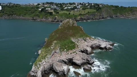Torquay, Torbay, S. Devon, England: DRONE VIEWS: Thatcher Rock &amp; Thatcher Point Stock Footage 243273157